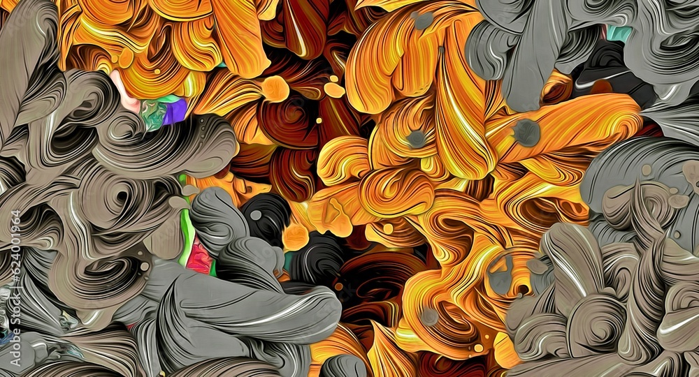 Abstract psychedelic fractal background of stylized watercolor illustration, colored chaotically blurred spots and paint strokes of different sizes and shapes