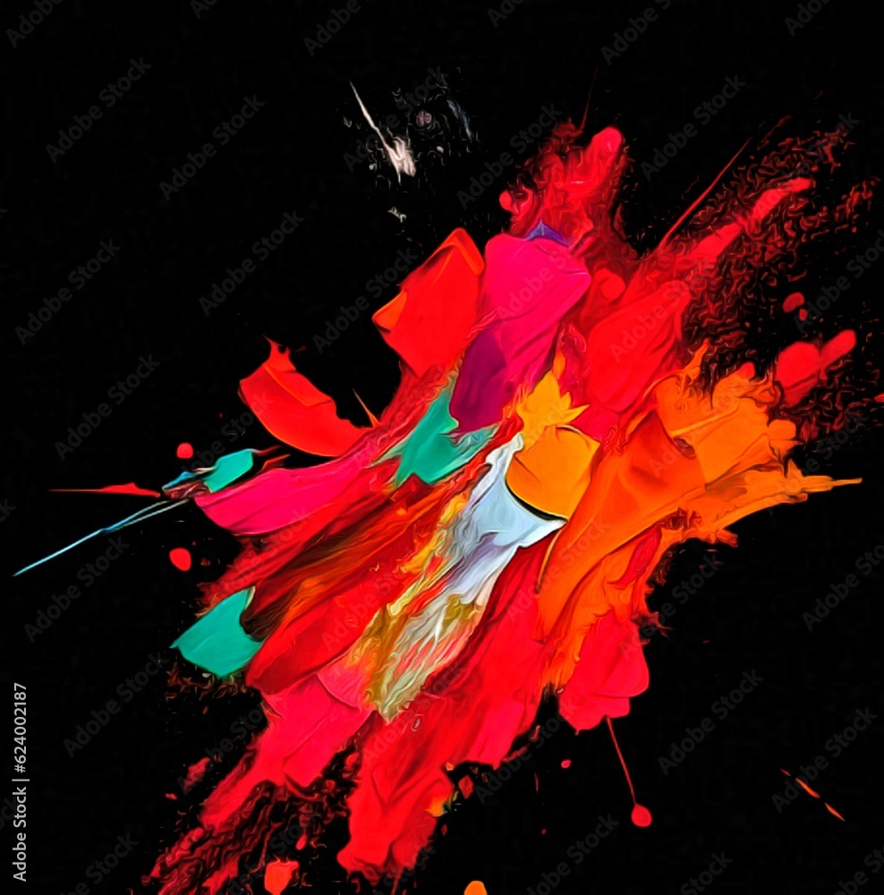 Abstract psychedelic fractal background of stylized watercolor illustration, colored chaotically blurred spots and paint strokes of different sizes and shapes