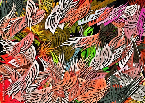 Obraz na płótnie Abstract psychedelic fractal background of stylized watercolor illustration, colored chaotically blurred spots and paint strokes of different sizes and shapes w salonie
