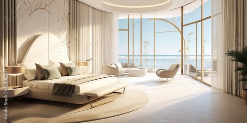 AI Generated. AI Generative. Luxury hotel resort vacation trip travel adventure qatar villa with sea ocean view style