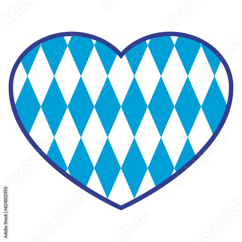 Corazón con patrón con colores de la bandera de Baviera para su uso en poster y carteles del Oktoberfest