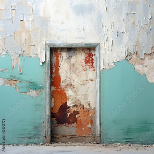 A small door in a wall of decayed paint © digitizesc