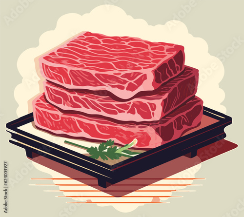 Japanese Wagyu beef in watercolor drawing style