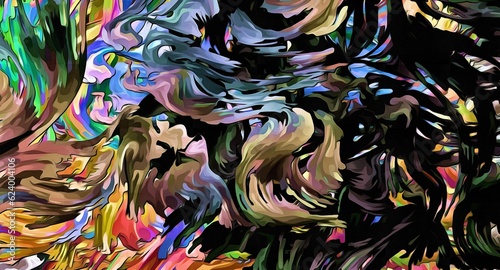 Obraz na płótnie Abstract psychedelic fractal background of stylized watercolor illustration, colored chaotically blurred spots and paint strokes of different sizes and shapes w salonie
