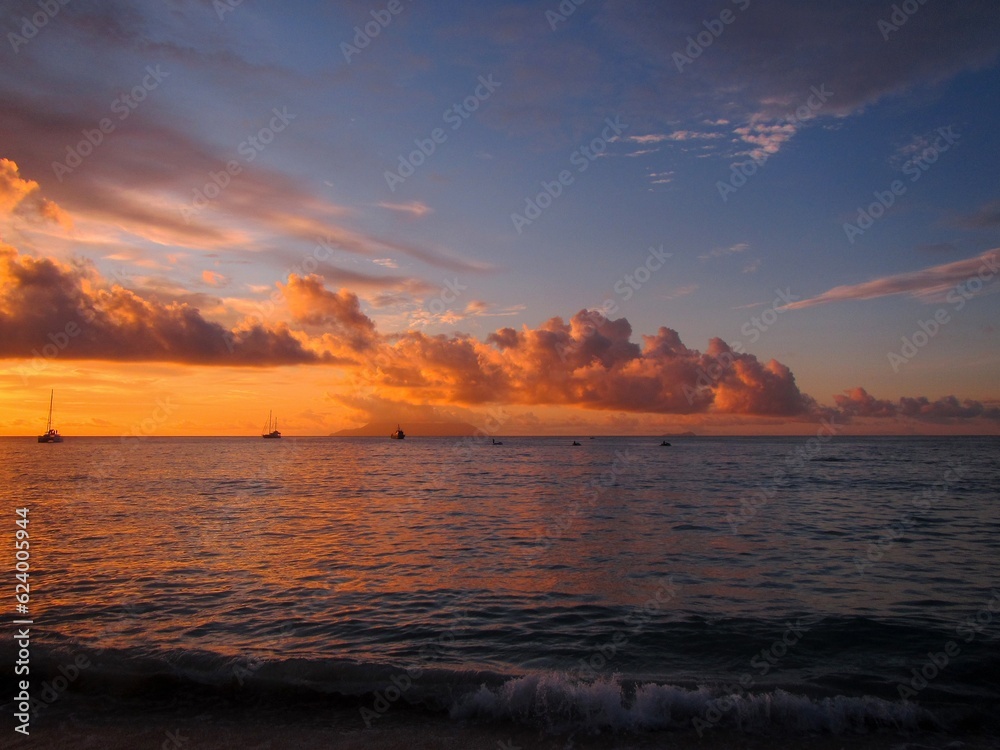 Beautiful sunset in the Seychelles