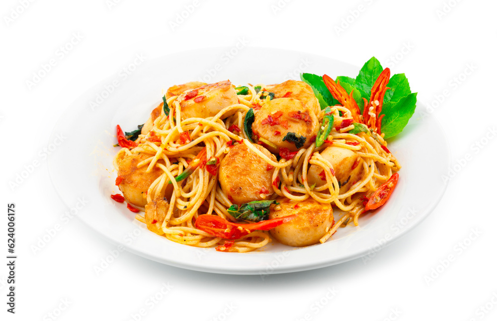 Spaghetti Scalloped Stir Fried with Spicy Basil Spaghetti Scalloped Stir Fried with Spicy Basil