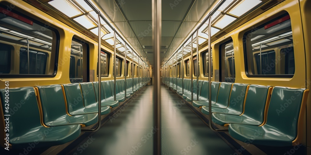 Obraz premium AI Generated. AI Generative. Inside empty wagon train transport. Transportation move rail road. Graphic Art