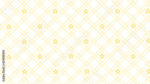 Diagonal yellow checked pattern and flowers on the white background