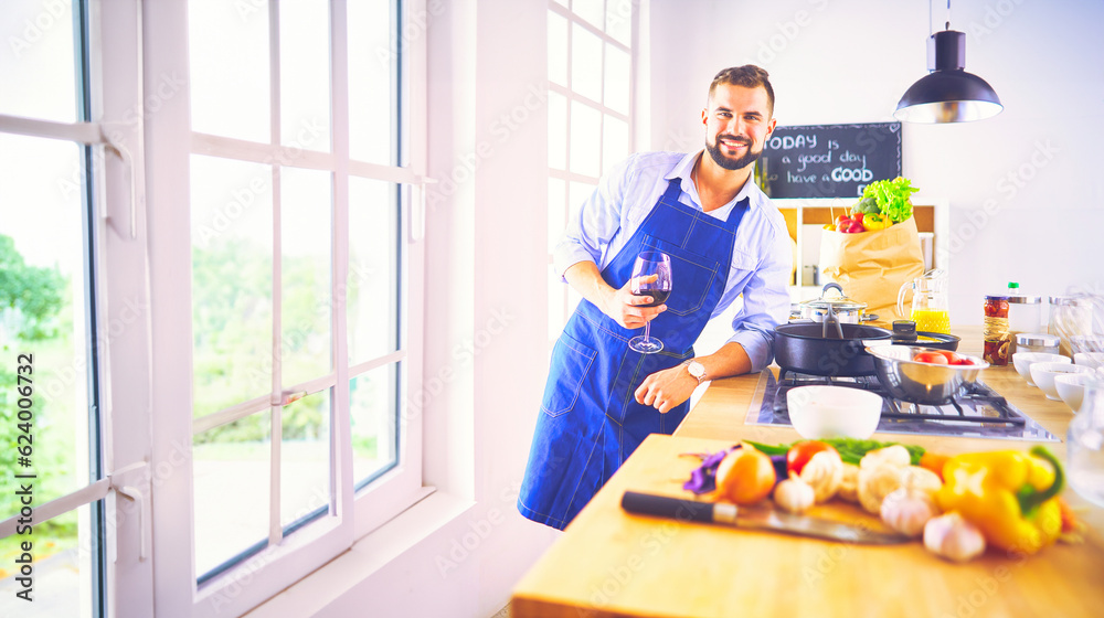 Portrait of handsome man filming cooking show or blog Portrait of handsome man filming cooking show or blog
