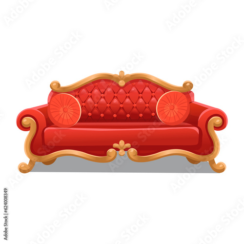 luxurious red sofa. Vintage Baroque sofa. Rich sofa.
