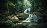Breathtaking waterfall reveals its beauty in the secluded forest Creating using generative AI tools