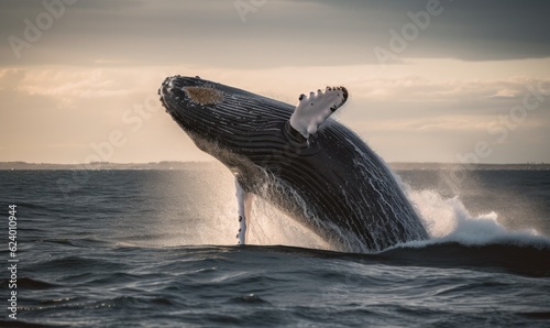 Incredible sight of a whale jumping out of the water Creating using generative AI tools © uhdenis