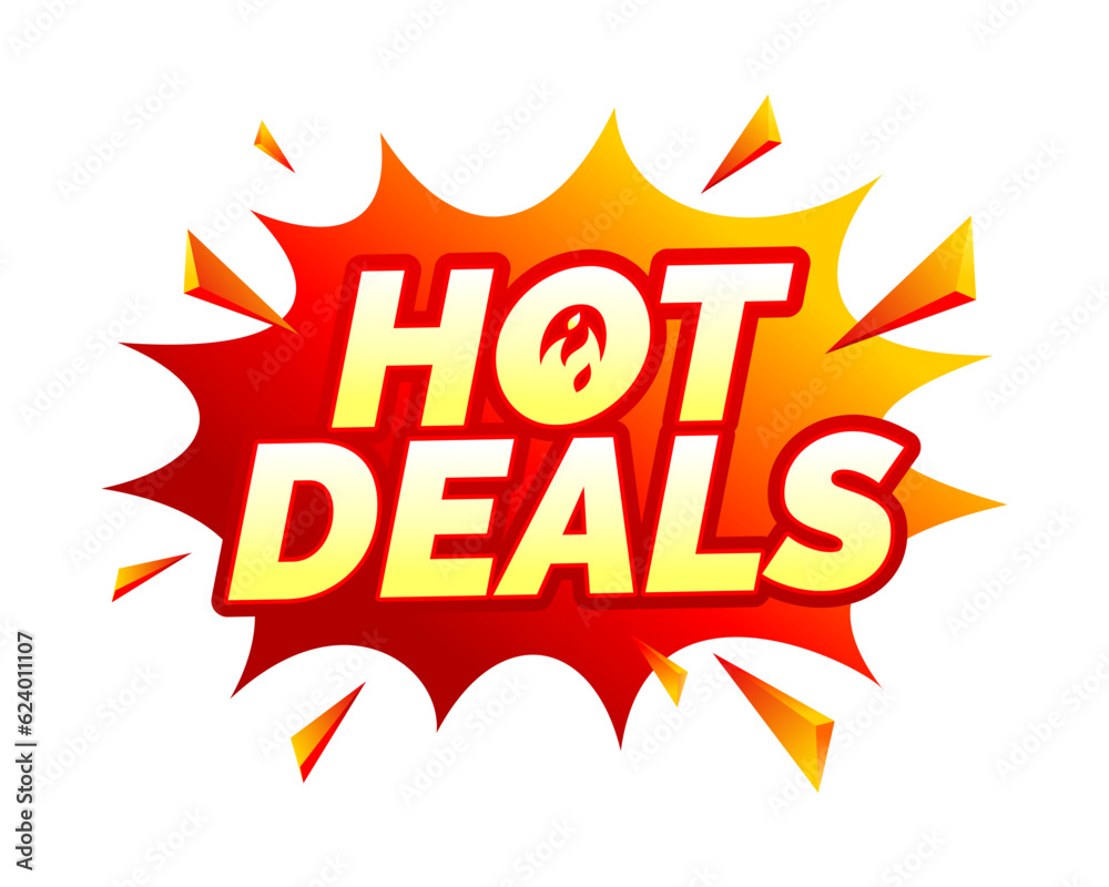 Fototapeta premium Hot Deals vector icon. Flat promotion banner, hot deal, price tag, sale, offer, price. expression pop art comic speech bubble. Vector illustration
