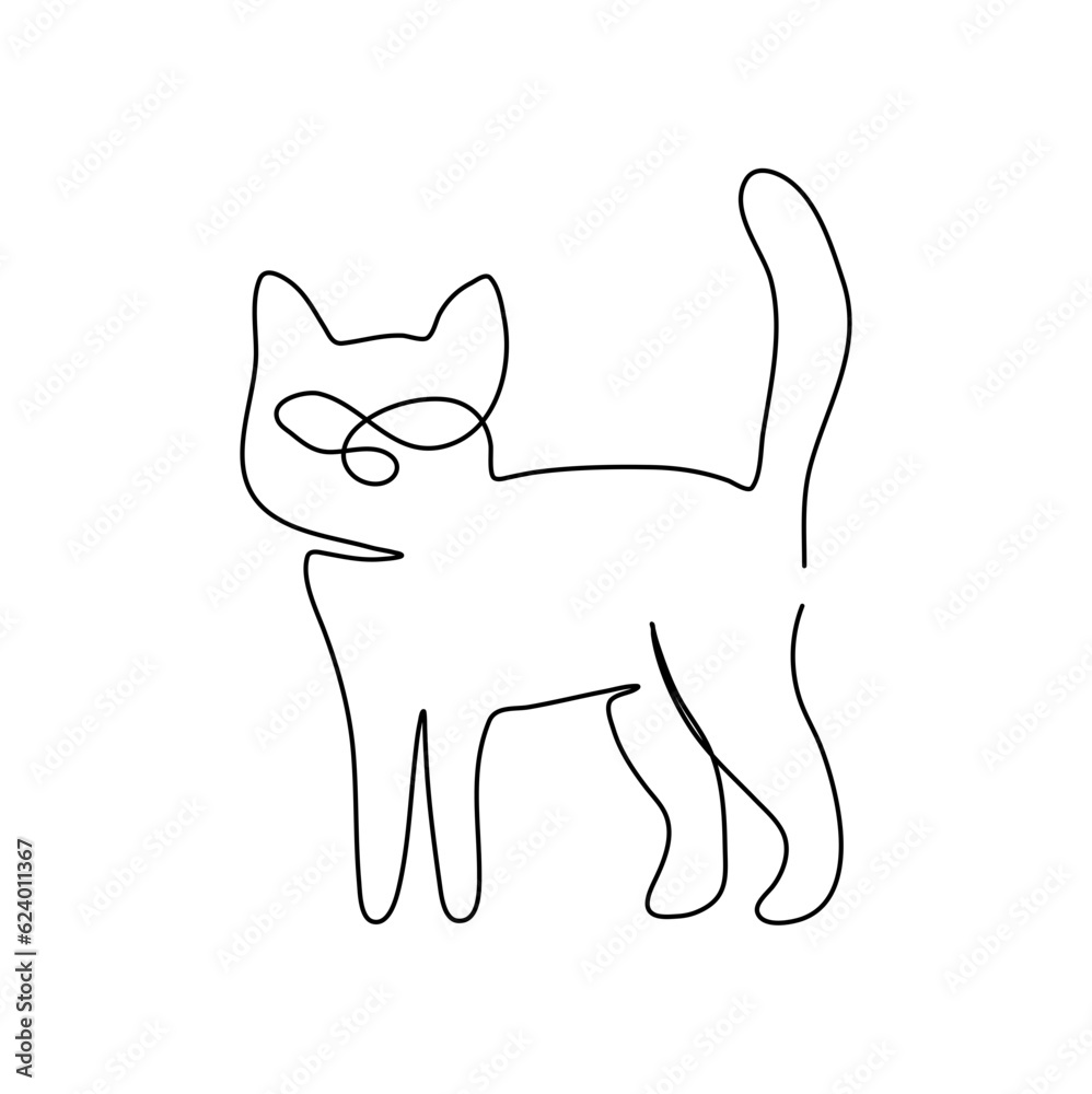 Cat one line drawing vector. Continuous line cats cover poster. Line art. Poster for concept design. 