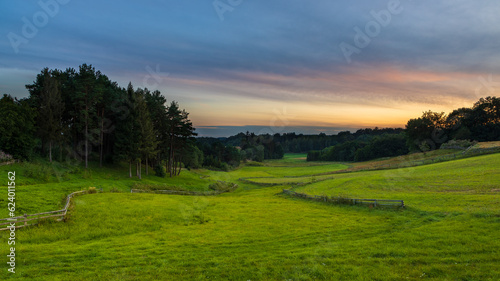 A view of Kashubian meadows. Kashubia, Poland.