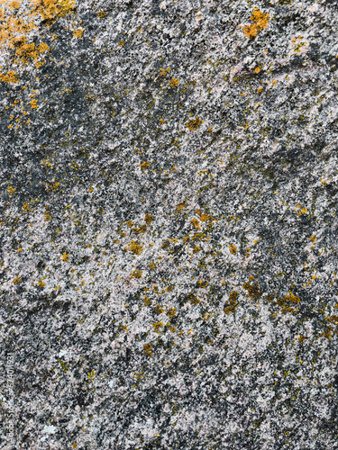 texture of stone with yellow lichen close up