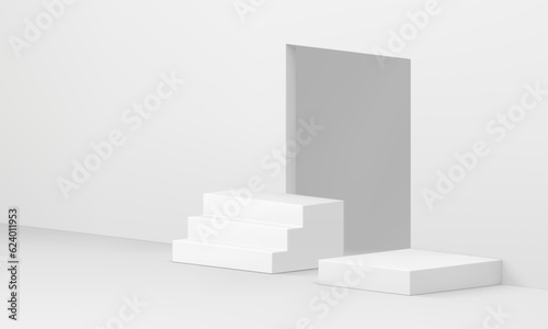 White 3d podium empty showcase room interior space for product presentation realistic vector