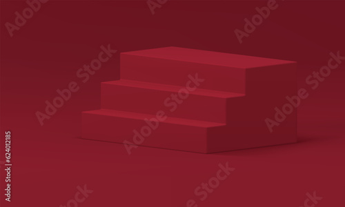 3d red stairway geometric podium basic foundation steps level award arena realistic vector