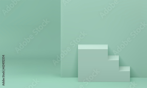 3d stairs green pedestal geometric basic foundation progress achievement platform realistic vector