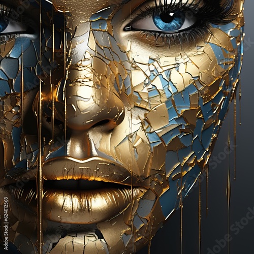 a woman with gold paint on her face. Generative AI Art.