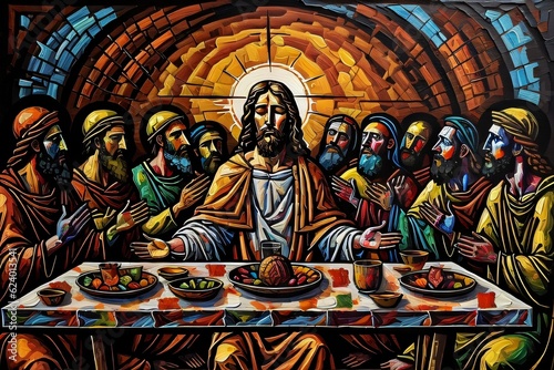 Last supper is a painting of jesus at the table with Generative AI