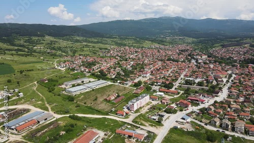 Aerial Spring view of historical town of Strelcha, Pazardzhik Region, Bulgaria photo