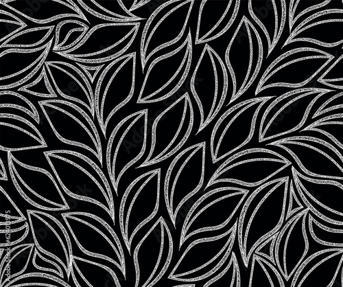 Abstract vector seamless pattern with hand drawn ornamental leaves. 