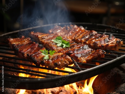 Grilled_Pork_ribs_on_grate_charcoal_stove,AI generated