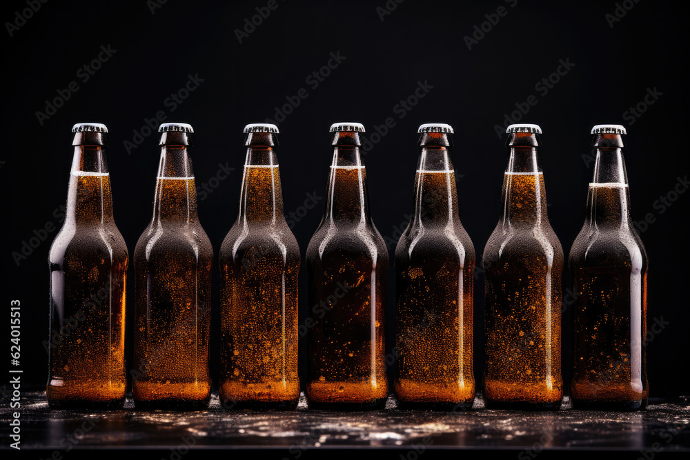 Glass bottles of beer on dark background Glass bottles of beer on dark background