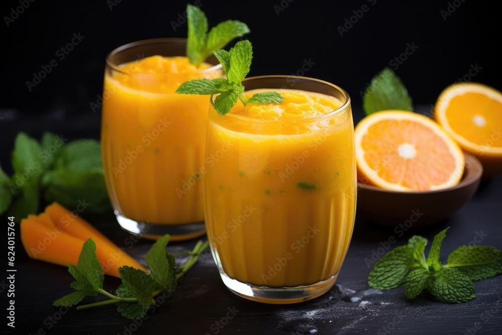 Persimmon, orange and ginger drink with yogurt, AI Generated Persimmon, orange and ginger drink with yogurt, AI Generated