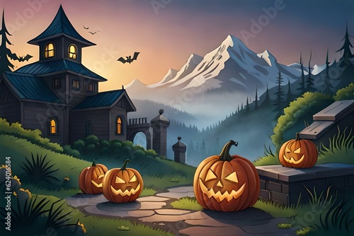 Halloween night background generated by AI technology