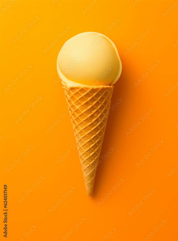Yellow ice cream cone. Generative AI. Yellow ice cream cone. Generative AI.