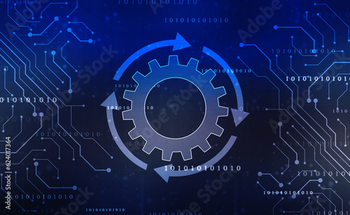 Update icon with binary codes on technology abstract background, Update System Upgrade Software version technology concept