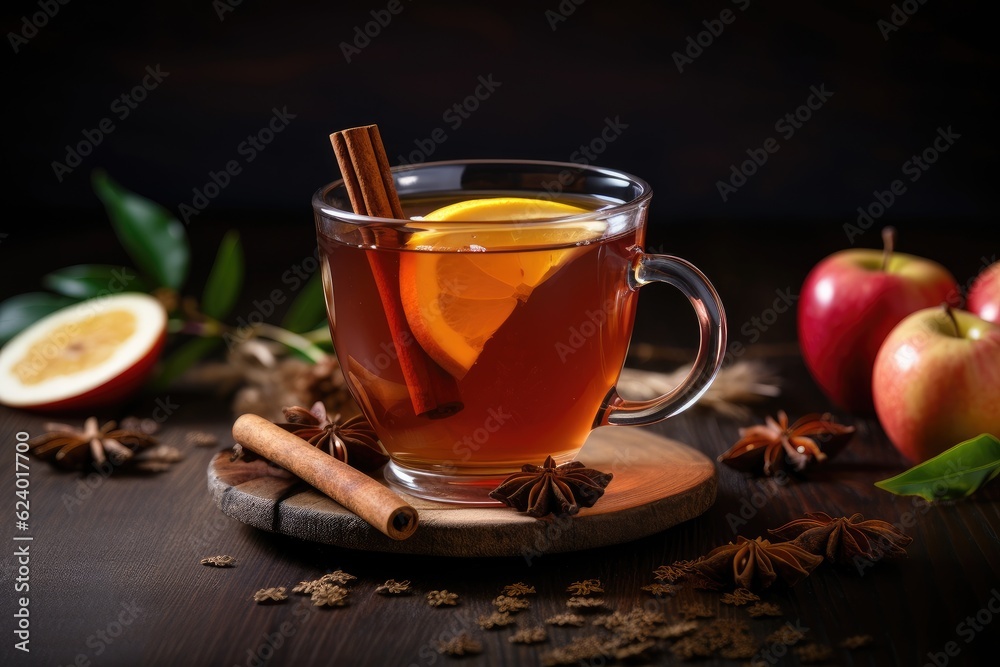 Lemon tea with spices on wooden background,AI Generated Lemon tea with spices on wooden background,AI Generated