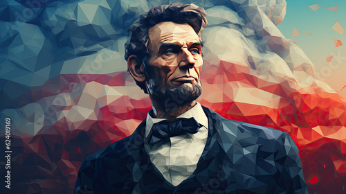 Low-poly Abraham Lincoln, the 16th President of the United States., Generative AI  photo