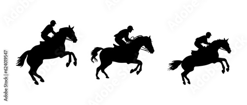 Canvas Print Horseback rider silhouette black filled vector Illustration