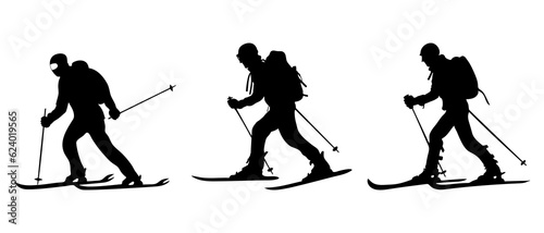 Skier silhouette black filled vector Illustration