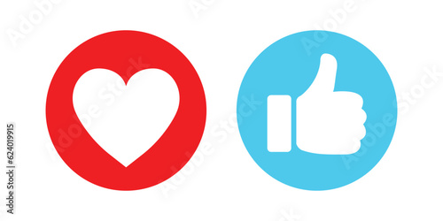 like and love icon button, Thumbs up and heart, social media vector .