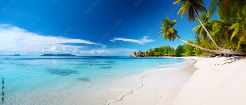 Tropical Paradise: White Sands and Coco Palms Panorama