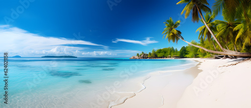 Tropical Paradise: White Sands and Coco Palms Panorama © Abzal