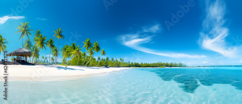 Tropical Paradise: White Sands and Coco Palms Panorama © Abzal