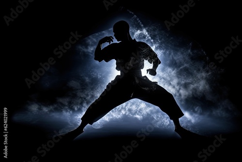 Karate training man isolated on dark background