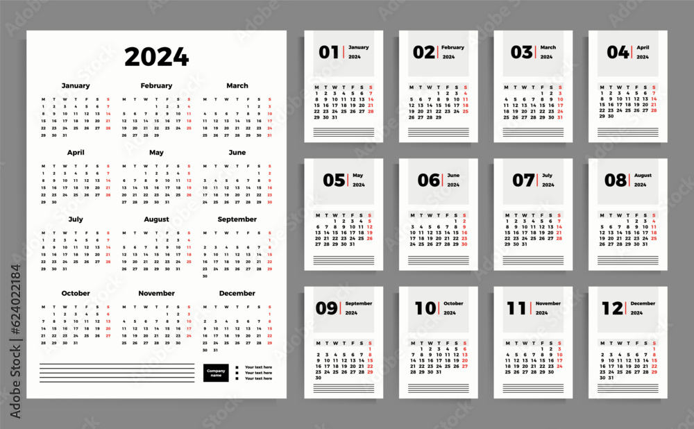 Calendar for 2024. Variants of vertical poster calendar and monthly ...