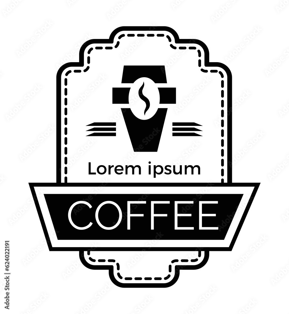 Fototapeta premium Coffee label. Design template emblem, logo, signboard, banner for cafe, coffee shop, coffee shop. Vector isolated illustration.