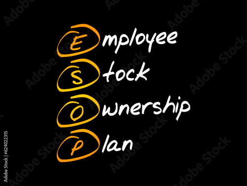 ESOP Employee Stock Ownership Plan - employee benefit plan that gives workers ownership interest in the company, acronym text concept background
