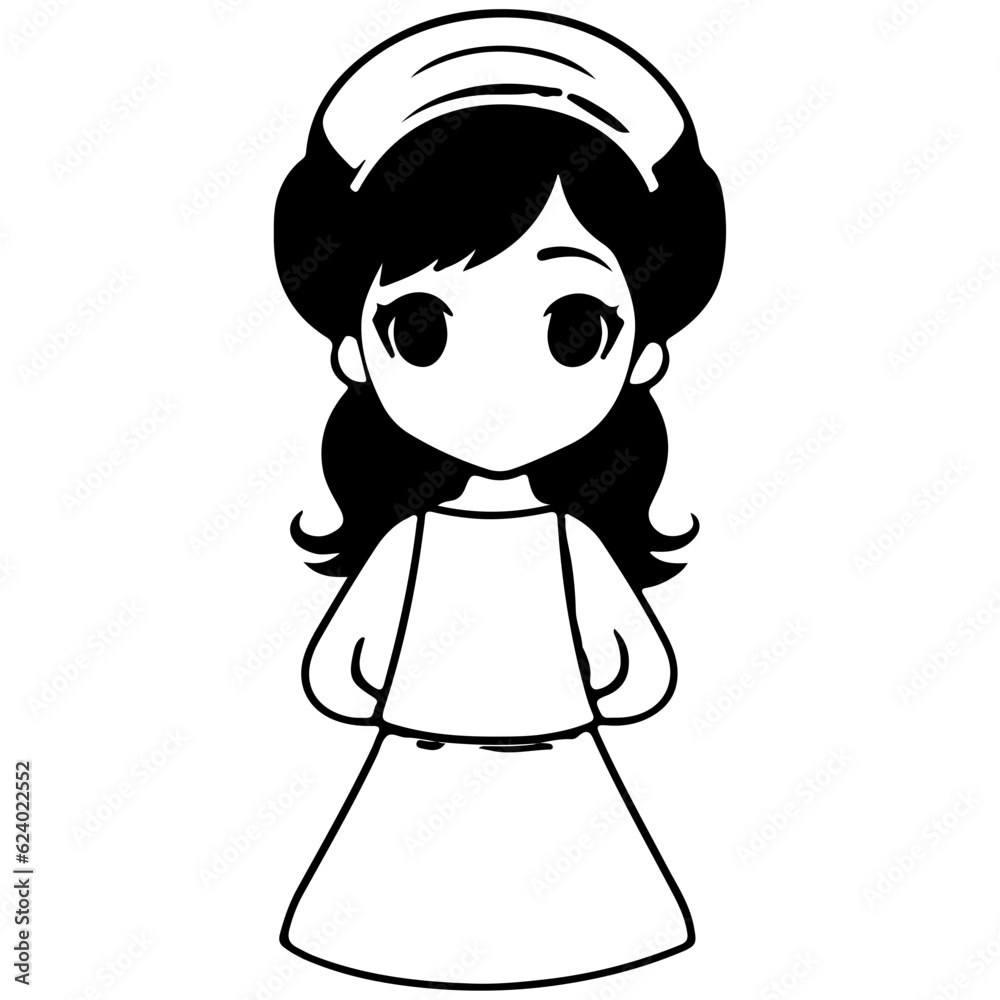 Kawaii Cute korean girl character line art outline girl illustration Kawaii Cute korean girl character line art outline girl illustration