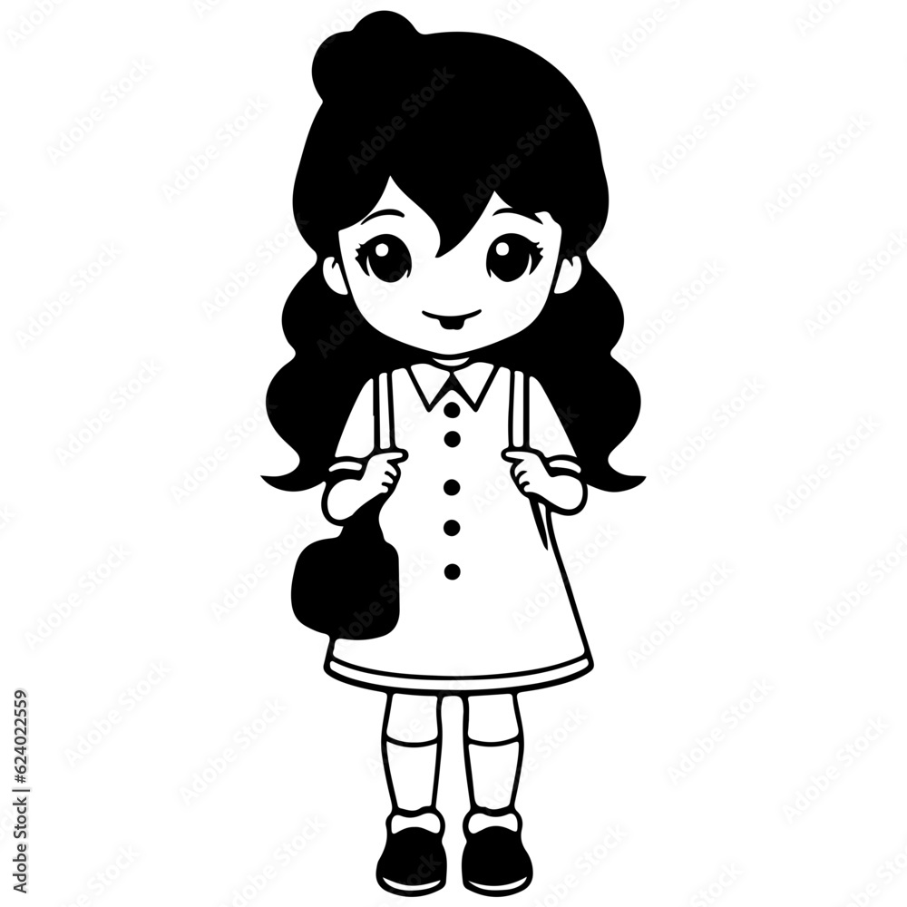 Kawaii Cute korean girl character line art outline girl illustration Kawaii Cute korean girl character line art outline girl illustration