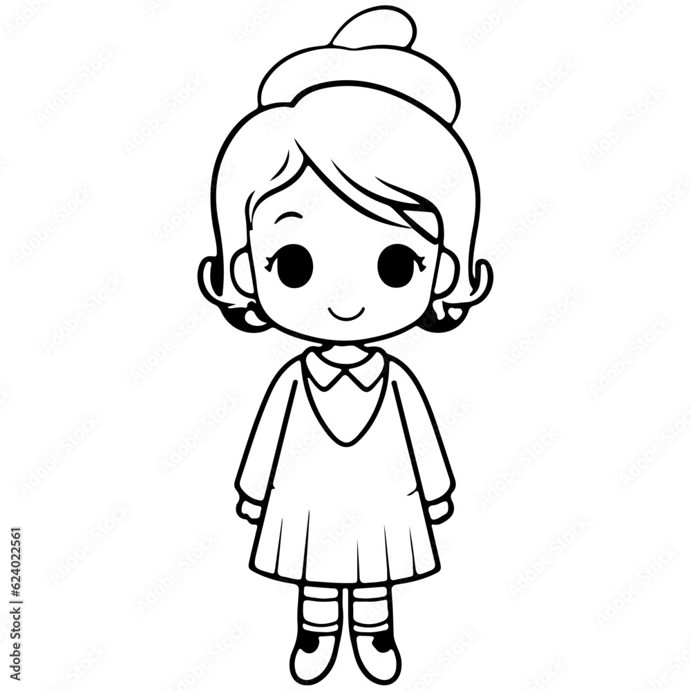 Kawaii Cute korean girl character line art outline girl illustration Kawaii Cute korean girl character line art outline girl illustration