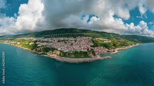 aerial view from the drone of Pizzo Calabro, a town on the coast of the Gods in the province of Vibo Valetia in Calabria. The town is famous for truffles and ice cream in general photo