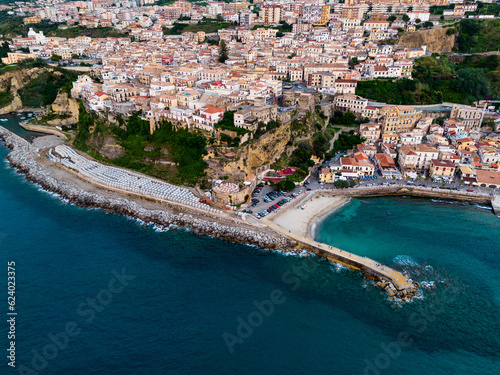 Tableau sur toile aerial view from the drone of Pizzo Calabro, a town on the coast of the Gods in the province of Vibo Valetia in Calabria